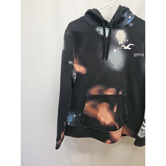 Hollister Men's Black Hoodie with Red and Blue Paint T-Shirt Spellout Birds L - Picture 3 of 13